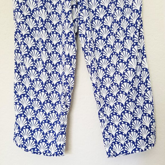 Boden Shells Print Crinkle Tapered Trousers Pants 8 Blue White Pull On Beach $98 - Picture 12 of 16